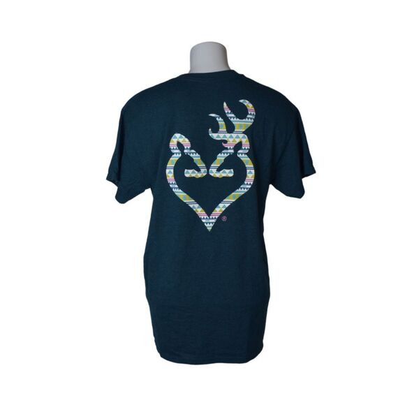 Browning Short Sleeve Aztec Print Deer Tee Shirt Teal Womens Medium - Picture 1 of 6